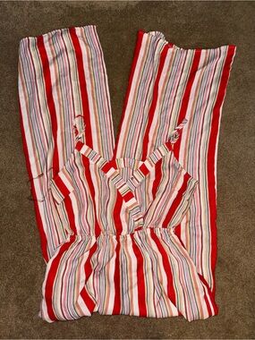 Flying Tomato Red & Multicolor Striped Wide-Leg Jumpsuit